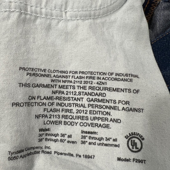 TYNDALE FR ( fire resistant) denim W35 L32  NWT - Picture 8 of 9
